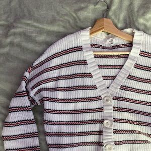 Ardene red, white and blue cropped cardigan